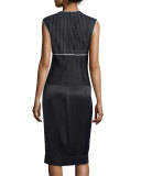 Sleeveless Mixed-Media Midi Dress, Black