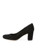 Palace Suede Block-Heel Pump, Black