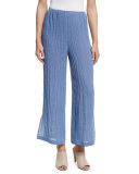 Crinkled Linen Pants, Blue Mist