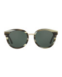 Monochromatic Round Sunglasses, Green Horn