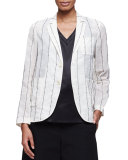 Paillette-Striped Snap-Front Blazer, Vanilla