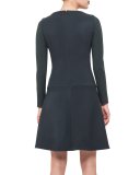 Long-Sleeve Faux-Wrap Dress, Bottle