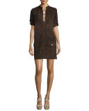 Lace-Up Suede Dress, Dark Brown