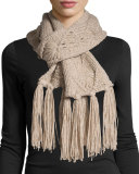 Cashmere Tassel-Knit Scarf, Beige