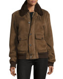 Shearling-Trim Camber Bomber Jacket, Mocha