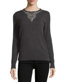 Jeweled Cashmere Crewneck Sweater