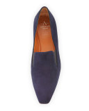 Marianne Square-Toe Suede Flat, Navy