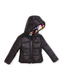 Floral Hooded Monster-Print Reversible Jacket, Multicolor, Size 10-12+