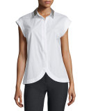 Cap-Sleeve Petal-Hem Shirt, White