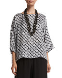3/4-Sleeve Diamond-Print T-Shirt, Indigo Dark