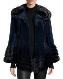 Sheared Mink Fur Jacket, Navy