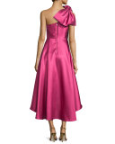 One-Shoulder Bow-Detail High-Low Midi Dress