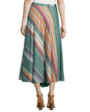 Bias-Cut Striped Cotton Maxi Skirt, Multi