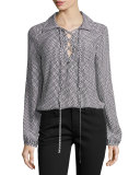 Geometric-Print Lace-Up Blouse