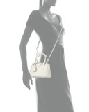 Saffiano Lux Micro Tote Bag w/Shoulder Strap, White (Talco)