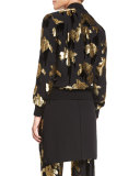 Wisteria-Jacquard Bomber Jacket, Black/Gold