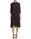 Sleeveless Funnel-Neck Wool Sheath Dress, Clove