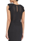 Ruffle-Trim Eyelet Crop Top, Black