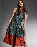 Mixed-Media Fit-&-Flare Dress, Teal/Poppy