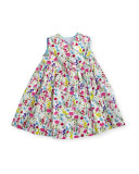Botanical Flora Poplin Dress w/ Bloomers, Blue/Multicolor, Size 12-24 Months