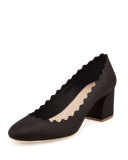 Scalloped Leather Pump, Black