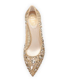 Decollete Crystal Lace 50mm Pump, Gold