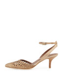 Fresia Woven Pointed-Toe Pump, Light Bronze