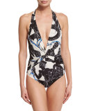 Sirene & Marinai Plunge-Neck Printed One-Piece Swimsuit