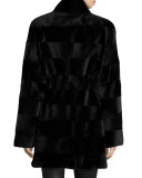 Horizontal-Cut Reversible Mink Stroller Coat, Black