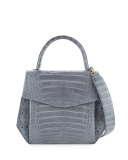 Crocodile Large Structured Top-Handle Bag, Gray Shiny