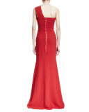 Godfrey One-Shoulder Peplum Degrade Gown, Red