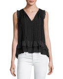 Cici Dot-Print Sleeveless Ruffle Top, Black