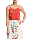 Alanis Sleeveless Rose Crop Top, Light Red