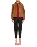 Shearling Fur Reversible Short Jacket, Camel