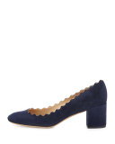 Scalloped Suede Ballerina Pump, Blue Lagoon