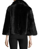 Warner Shearling Bracelet-Sleeve Jacket, Black