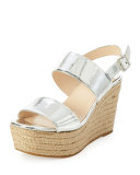 Metallic Platform Espadrille Sandal, Argento 