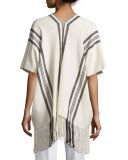 Striped V-Neck Poncho, Ecru/Black Stripe