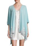 Lace-Trim Jersey Robe, French Blue/Beige