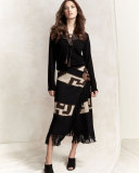 Intarsia Blanket Maxi Skirt, Black/Brown