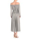 Off-The-Shoulder Long-Sleeve Midi Dress, Artic Blue