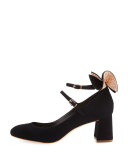 Lilia Bow Suede 60mm Mary Jane Pump, Black