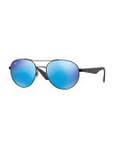Round Mirror-Framed Aviator Sunglasses, Blue