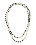 Black & White Striped Agate Crocheted Necklace, 54"