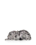 Wildcat Snow Leopard Crystal-Embellished Evening Clutch Bag, Silver