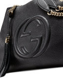 Soho Leather Chain-Strap Tote, Black
