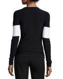 Long-Sleeve Arm-Stripe Top, Black