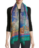 Floral Paisley Dip-Dye Scarf, Turquoise