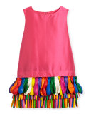 Ida Sleeveless Taffeta Shift Dress w/ Balloons, Fuchsia, Size 5-8