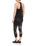 Cutout Capri Sport Leggings W/Mesh Insets, Black